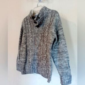 Little Lad Knit Sweater‎ w Sherpa Collar and Patch Elbows 4T Gray